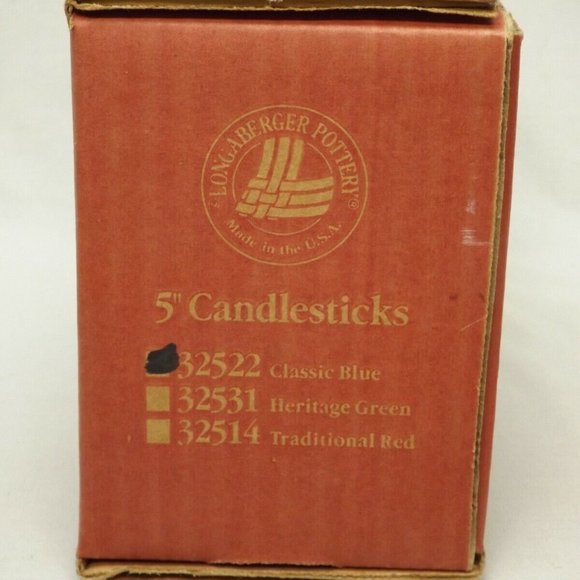 Longaberger Pottery Woven Traditions Classic Blue  5" Candlesticks New in Box - Picture 8 of 8